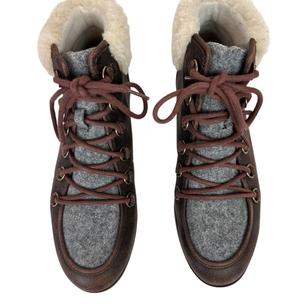 Sorel Harlow Cozy Shearling Ankle Hiker Boots Bootie Leather Wool Lace Up Size 9 - Picture 2 of 13